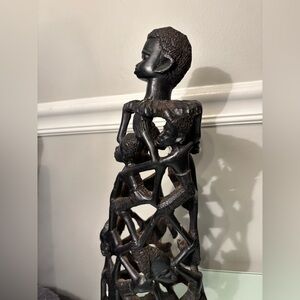 Hand Carved African Makonde Tree Of Life Handcrafted Wooden Sculpture 15” Tall